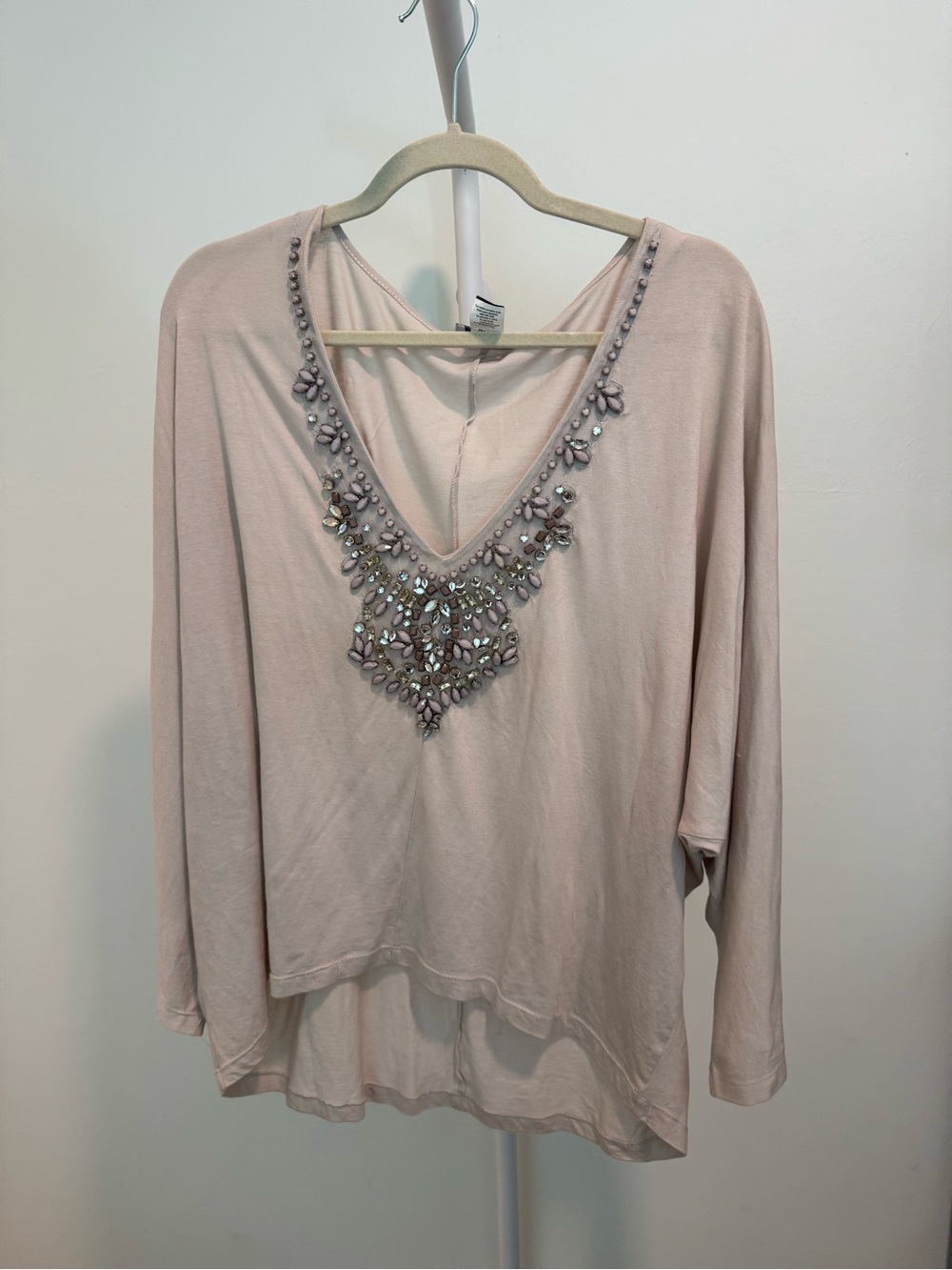 Embellished V-Neck Women's Top in Blush